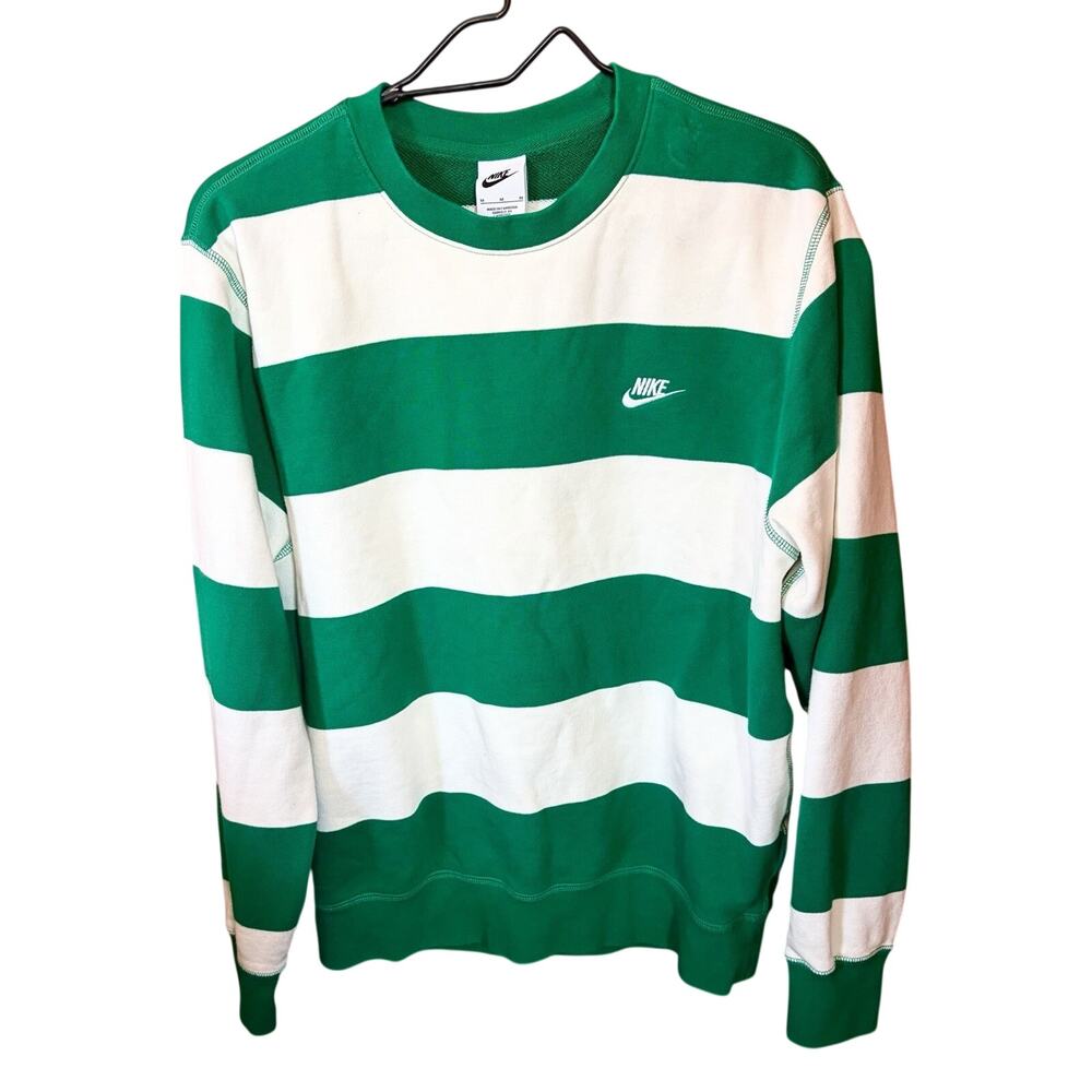 Nike Men’s Club Fleece Heavy Weight Terry Sweatshirt Sz M Green White Striped